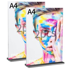 QOOSIKICC Pack of 2 A4 Acrylic Table Stand Menu Card Holder Advertising Stand Acrylic Stand for Photos, Office, Restaurant, Cafe, Shop