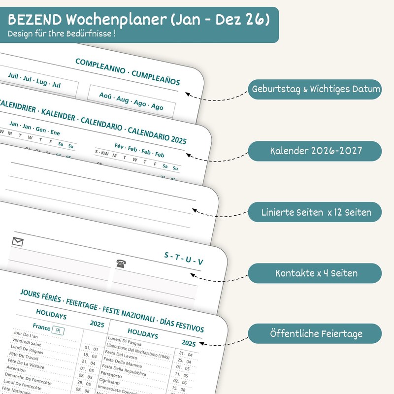 BEZEND Taschenkalender 2026 Klein A7 12 x 8 cm -
