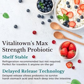 Vitalitown Probióticos 120 Mil Millones De Ufc | 36 Cepas, Con Prebióticos Y Enzimas Digestivas Para Hombres Y Mujeres | Estante Estable | Apoyo Digestivo E Inmunológico | Vegano, Sin Omg | 30 Tapas Vegetales De Liberación Retardada