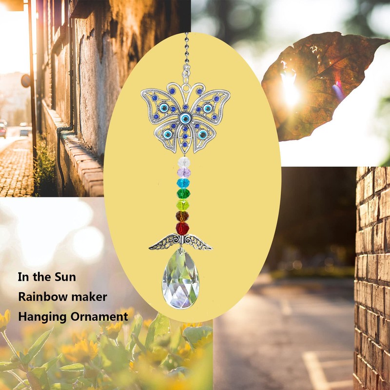 Butterfly Crystal Garden Hanging Teardrop Prism Pendant for Window Rainbow