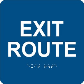 ADA EXIT Route Braille Sign, 6"x6", Double Sided VHB Tape (Blue)