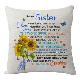 KHLOY Sister Gifts form Sister Brother Funny Sisters Cushion Cover for Women Birthday Christmas Graduation Wedding Inspirational Gift to My Sister Never Forget That I Love You Pillow Cover Pillowcase