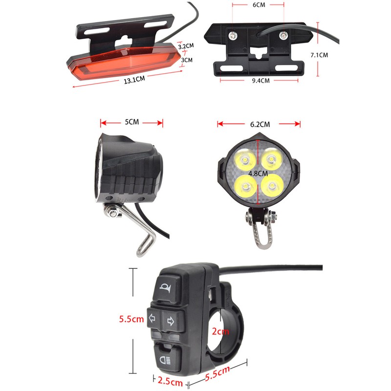 Bicycle Headlight and Tail Light Set 24-48V Ebike Turn Signals
