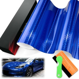 1FTx5FT PET Stealth Carbon Fiber Gloss Royal Blue Vinyl Wrap Auto Car Sticker Decal Film Sheet Bubble Free Air Release Technology with Tool Set