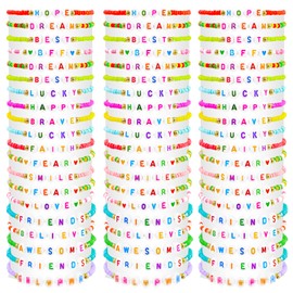 yesaior 60 pcs Colorful Friendship Bracelet, Stackable Elastic Cute Beaded Bracelets Preppy Bracelets Bulk Set for Women Gift (Classic Style)