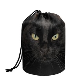chaqlin Black Cat Barrel Drawstring Makeup Bag Travel Cosmetic Bag Large Toiletry Organizer Waterproof Drawstring Cosmetic Bag for Women and Girls