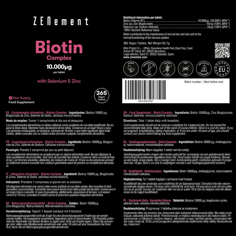 Biotin with Zinc & Selenium, High Dose with 10,000 mcg