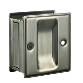 HOMOTEK Privacy Pocket Door Pull Without Switch Plate - Replace Old Or Damaged Passage Sliding Hardware No Lock Quickly and Easily, 2-3/4”x2-1/2”, for 1-3/8” Thickness Door, Antique Brass