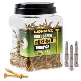 LIONMAX Deck Screws 1-5/8 Inch, Wood Screws #8 x 1-5/8", 1000 PCS, Rust Resistant, Exterior Epoxy Coated, Outdoor Decking Screws, Torx/Star Drive Head Screw, T25 Star Bit Included, Tan