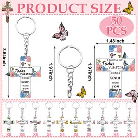 Sureio 50 Pcs Christian Keychain Gifts Acrylic Bible Verse Scripture Religious Inspirational Key Ring for Women(Cross)