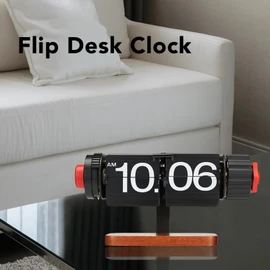 Retro Flip Clock Wooden, Vintage Flip Desk Clock, Mechanical Automatic Flip Clock with Alarm Clock for Home Tabletop Decor Living Room