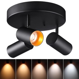 LEONLITE 36W 5CCT 3 Light LED Directional Ceiling Spotlight Fixtures, Adjustable Spot Light Flush Mount, Dimmable Accent Lighting for Kitchen, Hallway, 110-277V, 3200lm, CRI90, Black
