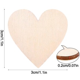 100PCS 3cm Wooden Hearts for Crafts, Natural Unfinished Wood Heart Slices for Christmas Valentines Day Birthday Party Wedding Guest Book Decor DIY Projects