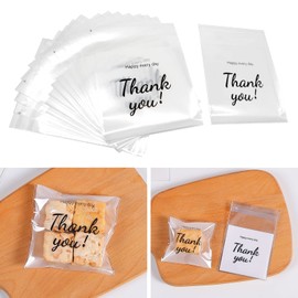 ZJSXINDI 100 Pcs Self Adhesive Cookie Bags, with Thank You sign,Searik White Polka Dot Plastic Pastry Bags for Giving Bakery Candy Cookie Chocolate (4 x 4 Inches, 100 Pcs)
