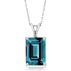 Gem Stone King 14X10MM Emerald Cut Gemstone Birthstone and White Diamond Necklace | 925 Sterling Silver | Pendant Necklace for Women | With 18 Inch Silver Chain