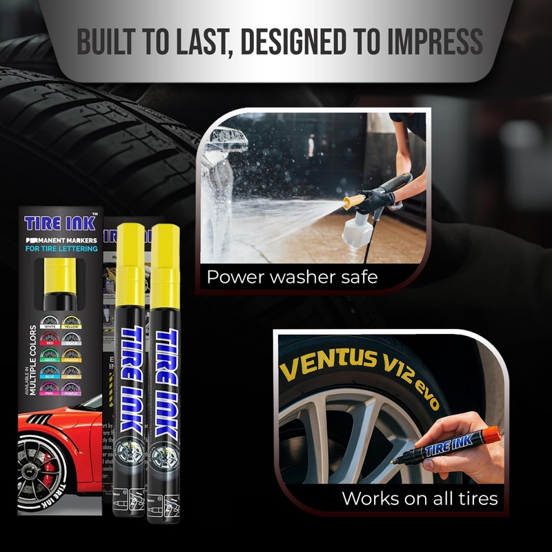 Tire Ink Yellow Paint Pen 2-Pack - Waterproof Permanent Paint