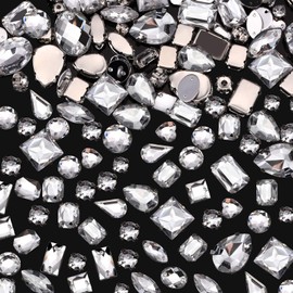 320 Pieces Sew on Rhinestone Sew Crystals Acrylic Gems Sewing Claw Rhinestone Flatback Gemstones with Hole Silver Prong in Mix Shape Mixed Size for DIY Crafts Clothes Shoes Bag Decoration (Clear)
