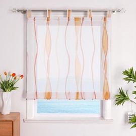 ESLIR Roman Blind with Eyelets, Kitchen Roman Curtains, Transparent Tab-Top Roller Blind Curtains with Wave Print, Modern Voile Orange, W x H 100 x 140 cm, Pack of 1