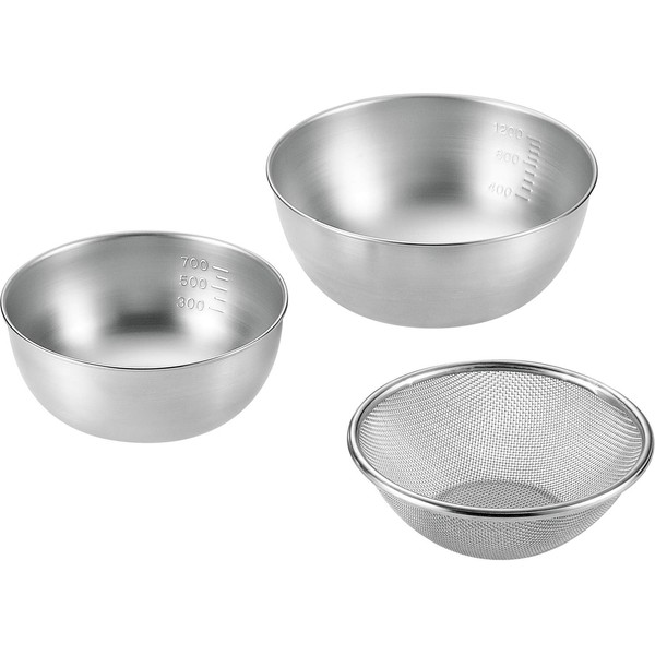 Yokoyama SUS-Z600 SUS/ga Strong Mesh Colander, 3-Piece Set, Colander, 6.3