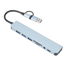 USB Docking Station, Aluminium Alloy 8 in 1 USB C Hub with 3 USB 2.0, USB 3.0, 3.5mm Jack, Memory Card Reader for Laptop, Computers, Phones, Tablets