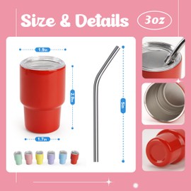 Joyclub 3 oz Mini Tumbler Shot Glass with Straw 6 Pack Colored Sublimation Shot Glasses Mini Shot Cups with Lids and Straws Double Wall Vacuum Insulated Cup