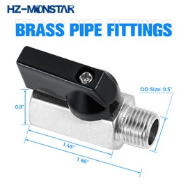 HZ-MONSTAR 6Pcs 1/4" Brass Mini Ball Valve NPT Female x Male Shut-Off Valve, Mini Brass Ball Valve Shut Off Switch, 1/4 Inch Male x Female NPT Thread Pipe Fitting