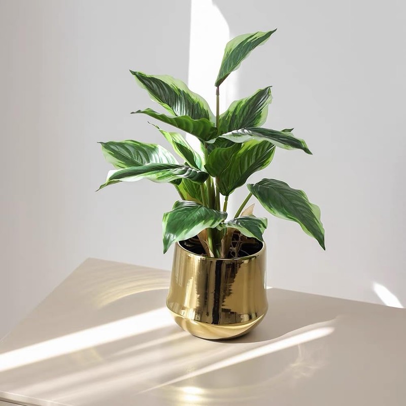 4 Bushes Perennial Hosta Artificial Variegated Green Leave Plant 15.7"