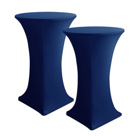HolidayIdeas Cocktail Table Covers, 2 Pack - Stretch Spandex Square Corners Cocktail Tablecloths (Navy, Fit for 27"-29" Diameter x 42" Height Tables)