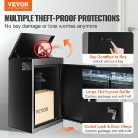 VEVOR Parcel Drop Boxes for Outside 15.4" x 10.6" x 20.5", Galvanized Steel Wall Mount Mailbox with Coded Lock, Anti-Theft Baffle, IPX3 Waterproof Lockable Large Mailbox for Porch, Curbside