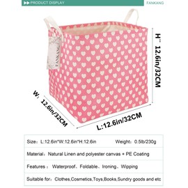 FANKANG Cesta cuadrada de almacenamiento para guardería, cesta de lona plegable con revestimiento de polietileno impermeable, cestas de almacenamiento para niños, oficina, recámara, ropa (corazón rosa