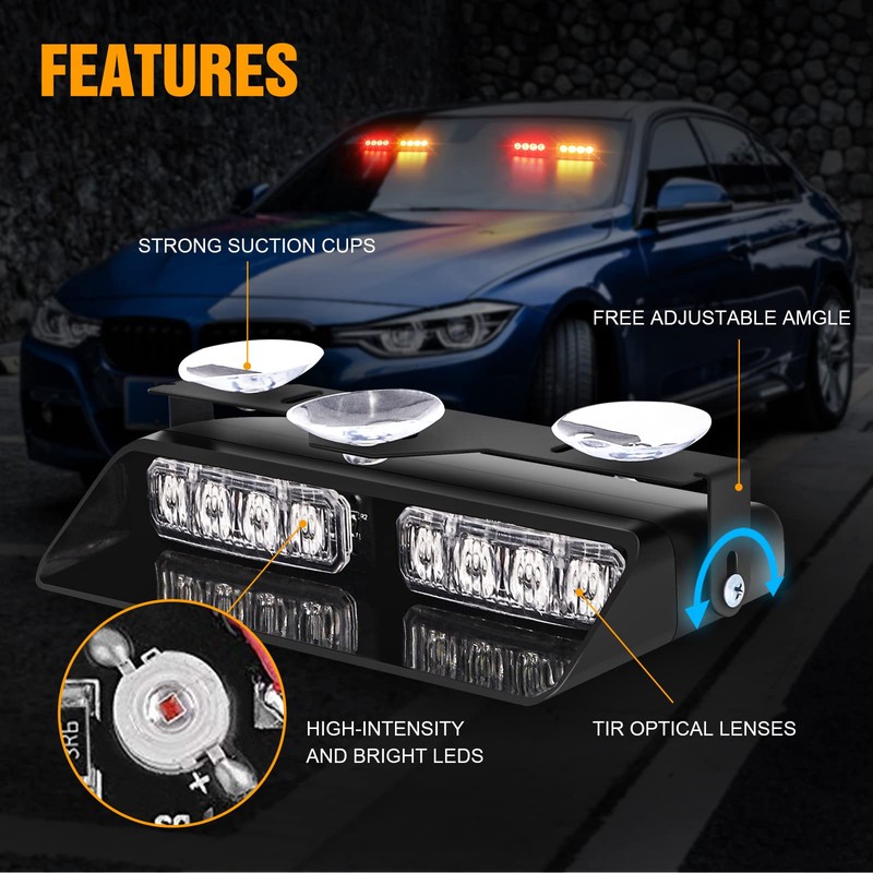 XRIDONSEN 2 in 1 Dash Emergency Strobe Lights Interior Windshield