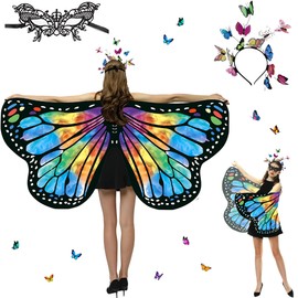 Sundonix Carnival Butterfly Cape for Women, Colourful Carnival Costume, Ideal for Carnival, Fancy Dress and Cosplay (Polyester, Single-Sided Print, Blue and Orange)