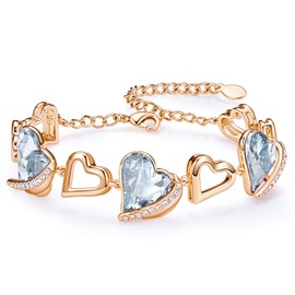 CDE Heart Bracelets for Womens,White/Rose Gold Plated Adjustable Bracelet with Love Heart Crystal,18K Jewellery for Ladies,Anniversary Birthday Christmas Jewellery Gifts for Girlfriend Wife Mum