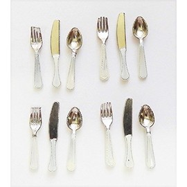 Melody Jane Dollhouse Set of 12 Cutlery White Handles Miniature Accessories