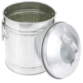 SEWACC Small Trash Can Round Iron Garbage Bin with Lid Metal Waste Basket Rubbish Bin Mini Galvanized Storage Can Farmhouse Retro Metal Waste Bin Table Top Trash Can Flower Pot Pen Holder