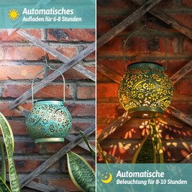 JOYCREATOR JOYCREATOR Solar Lanterns for Outdoors Pack of 2, IP65 Weatherproof Solar Lantern for Outdoors Metal Hanging, LED Oriental Solar Lamps for Outdoors Garden Decoration Porch Balcony Terrace Gift (Turquoise)