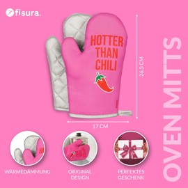 Fisura - Original Oven Gloves Hotter Than Chili - 2 Oven Gloves for Cooking - Printed BBQ Gloves - Heat Resistant Gloves with Hanging Loop