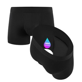 YESWEL Men's Incontinence Underwear, 100ML Absorbent Washable Reusable Leak-Proof Protective Cotton Boxer Brief Support Added Pads 2 Pack (Black, X-Large)