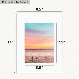 Golden State Art, Pack of 5, Pre-Cut 8.5x11 Picture Mats Bevel Edge 5.5x7.5 Opening for 6x8 Photos, White
