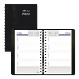 Blueline® 2025 DuraGlobe™ Daily Appointment Book, 12 Months, January to December, Twin-Wire Binding, 8" x 5", Black, Bilingual (C210.21TB-25)