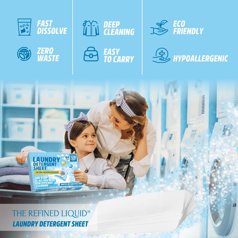 THE REFINED LIQUID LAUNDRY DETERGENT SHEETS -FRESH LINEN- 64 STRIPS-128