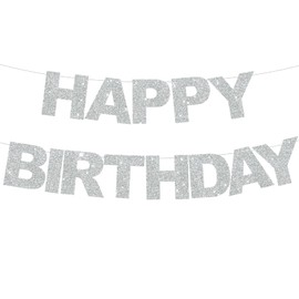DecoGlee Silver Happy Birthday Banner - Pre-Strung,No DIY，Birthday Decorations - Happy Birthday Sign - Birthday Banner for Women, Kids for Birthday Decor, Backdrop