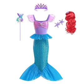 Dressy Daisy Shimmery Princess Mermaid Tail Fancy Dress Birthday Party Costume with Crown & Wig for Girls Size 7-8