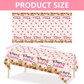 Detanpoly 3pcs Strawberry Party Tablecloth Strawberry Birthday Party Table Cover Happy Birthday Plastic Strawberry Table Cloth for Girls Kids 108×54 inch