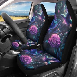 Knextrepoy Rose Hummingbird Car Seat Covers Front Seats for Women, 2 Pack Breathable Car Seats Protector, Decorative Auto Interior Accessories for Most SUVs Vans Sedans