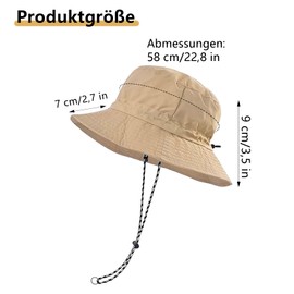gvivej Sun Hat, Fishing Hat, 58 cm Fishing Hats, Foldable, Waterproof Fishing Hat with Chin Strap, Wide Brimmed Fishing Hats, Breathable Rain Hat for Fishing, Hiking and Beach, Polyester, 58