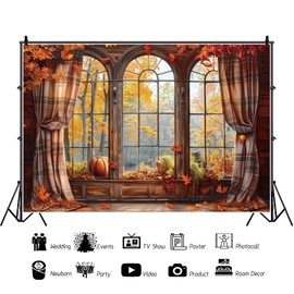 Fall Backdrop 8x6ft Fabric Interior Window Backdrop Fall Festival Birthday Party Decoration Family Reunion Photos Thanksgiving Dinner Background Autumn Baby Shower Pictures