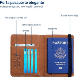 Bluelander Porta Pasaporte, con Protección RFID, Porta Pasaporte y Visa, Cuero de PU de Alta Calidad, Tamaño de 15 x 20.5 cm, Espacio para Tarjetas y Boletos, Pasaporte Funda (Café Claro)