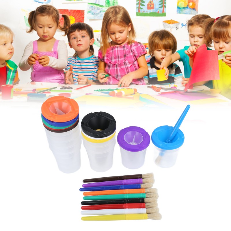 10 Pieces Spill Proof Paint Cups Kids Painting Set with