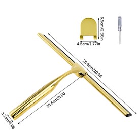 Squeegee for Shower Glass Door, All-Purpose Stainless Steel Squeegee with Adhesive Hooks, Cleaner Tool for Tile Walls, Bathroom, Window, Glass and Car Windshield, Mirrors and Kitchen(10in, Gold)